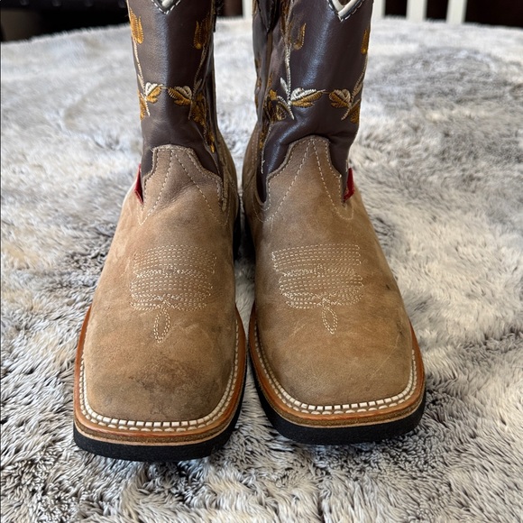 Maury Kids Western Boots Youth Size 2 Tan Brown Leather Cowboys Cowgirl Farm - Picture 2 of 9